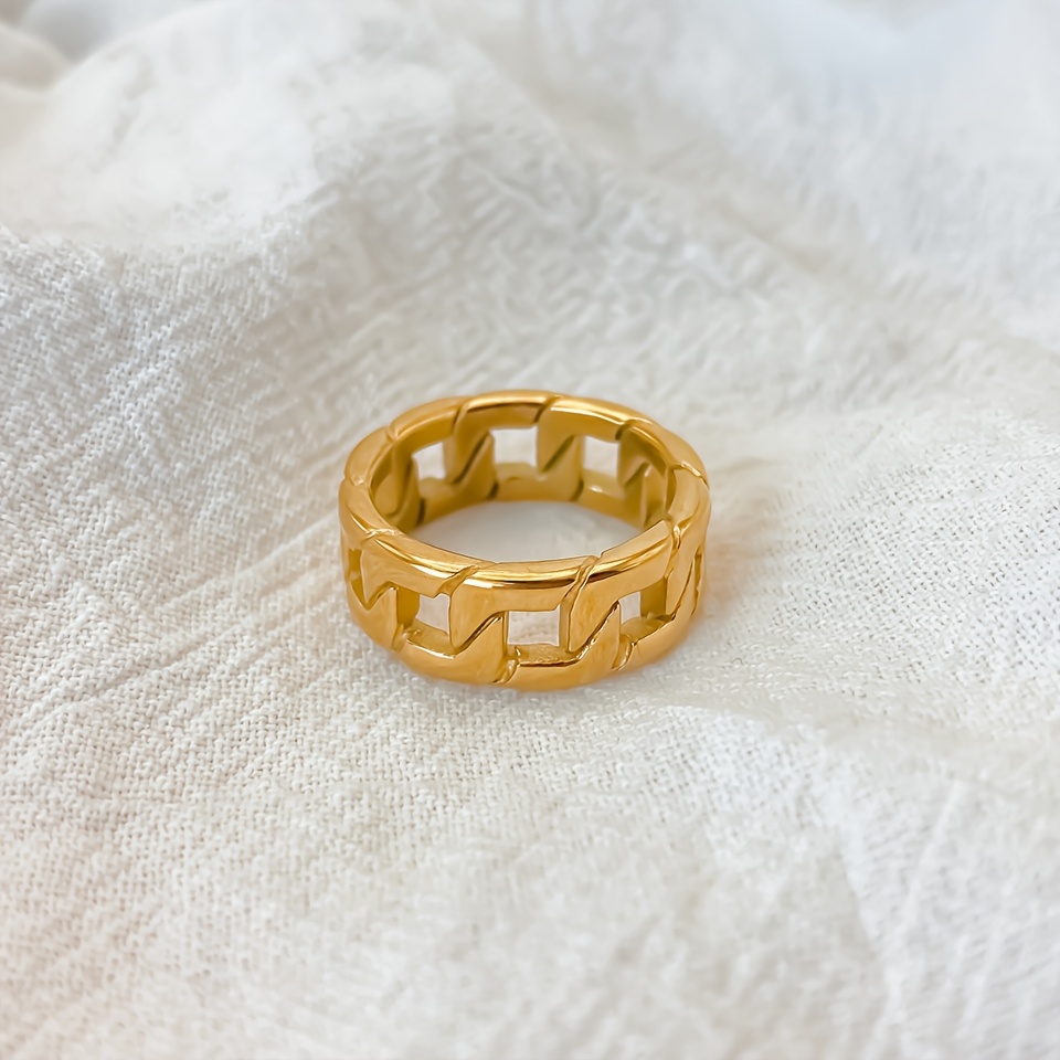 Stainless Steel Cuban Chain Ring Unisex Jewelry